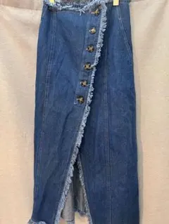 デニムタイトスカート フリンジ付き