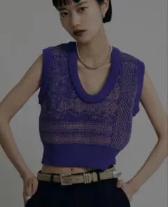 Ameri 2WAY LACE PAINTING KNIT TOP パープルのサムネイル