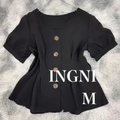 ◆着回し無限大◆ INGNIイング トップス 半袖 黒 ボタンデザイン オフィス