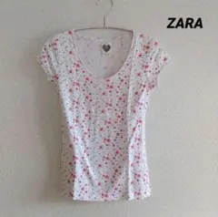 ZARA 赤い星柄 VネックTシャツ 半袖 S