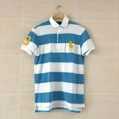 ポロシャツ 青と白のストライプ 3の刺繍