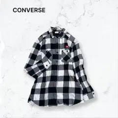 a4102 コンバース ネルシャツ 白 黒 M ブロックチェック ロゴ 長袖のサムネイル