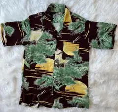 SUN SURF サンサーフ 長袖アロハシャツ M 鶴 松 さざ波 和柄 SUN SURF サンサーフ 長袖アロハシャツ M 鶴 松 さざ波 和柄