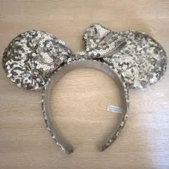 シルバー ミッキー耳カチューシャ リボン付き
