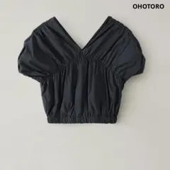 OHOTORO オオトロ　ココナッツトップス　ネイビー　ショート丈　ギャザー　Fのサムネイル