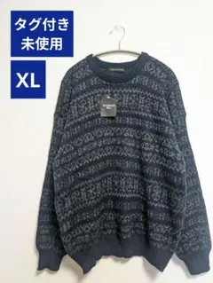 【タグ付き】ELLEALLO Div. セーター 総柄ニット 幾何学 ネイビー