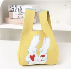 【ラスト1点❤️】ニット トートバッグ 韓国 可愛い うさぎ 大容量 編地 人気