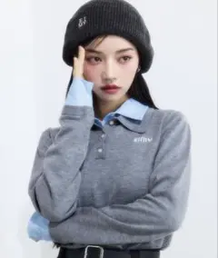 eimy istoire ダブルカラーデザインニット グレー ダブルカラーデザインニット（ニット）｜EIMY ISTOIRE（エイミー