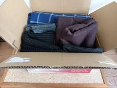 ウール生地まとめ売り箱サイズ100大量ウールメルトン厚地中地薄地ストライプ紺黒茶