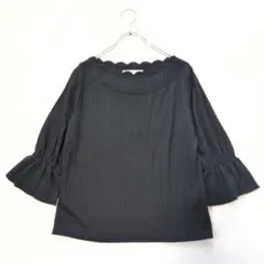 マジェスティックレゴン メロウ加工7分袖カットソー 黒 ボートネック