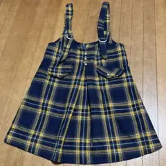 ネイビーとイエローのチェック ジャンバースカート