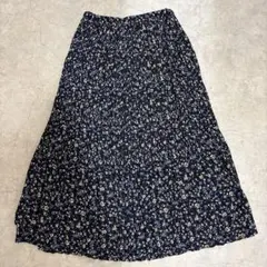 GLACIER グラシア 花柄プリーツロングスカート(M) ネイビー 春きれいめ