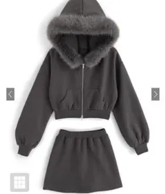 チャコール フード付き スウェットセットアップ