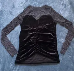 ベロア長袖カットソー　ラメ　シアートップス　シースルー　インナー　Uネック　韓国