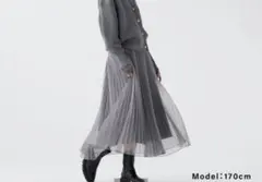 プラステPLST☆ チュールプリーツロングスカート　Mグレーのサムネイル