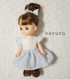 メルちゃん服　ソランちゃん服　コルネちゃん服　レミンちゃん服ギンガムチェック水色