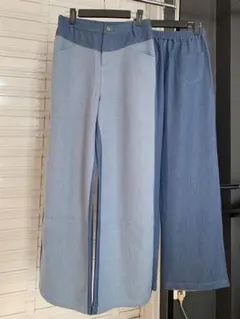 デニム ワイドパンツ スリット入り