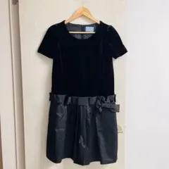 THE SUIT COMPANY ブラックベルベット半袖ワンピースのサムネイル