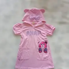 値下★ANAP クマフード付きピンクワンピースのサムネイル