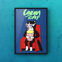 ★A4フレーム付き★オリジナル アートポスター CINEMA CAT 猫