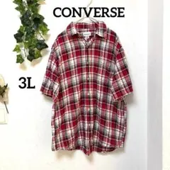 美品【コンバース 】半袖チェックシャツ 赤 3L ゆったり 涼しげのサムネイル