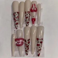 ギャルネイル リップネイル ヒョウ柄