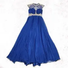 ハイネック ビジュー ドレス ロング フレア フレンチスリーブ シア パーティー