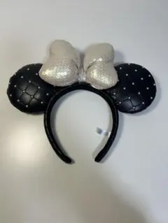 ディズニー カチューシャ ミニー キルティング パール 白黒