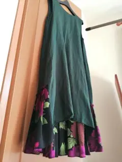 大幅値下げ！ふりふ　ダークグリーン袖無しワンピース