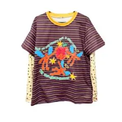 y2k 平成ギャル ストライプ柄　オーバーサイズTシャツ レイヤード風カットソー