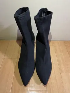ZARAニットポインテッドトゥブーツ 黒 中ヒール　39