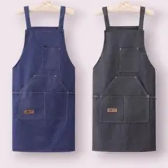 デニムエプロン 男女兼用 カフェ 料理 黒 ネイビー 2枚のサムネイル