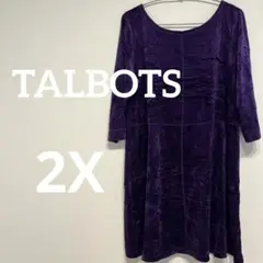TALBOTS 【2X】紫色 七分袖 膝丈 ワンピース 秋 カジュアル