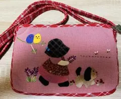 ★新作★スーちゃん＆いぬ＆ことり小ショルダー・ポシェット　ハンドメイド　ピンク系