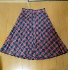 赤チェック　プリーツ　スカート