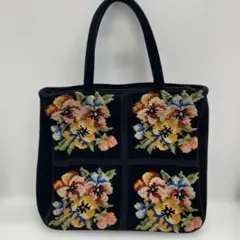 [美品] Feiler フラワー刺繍 トートバッグ ブラック