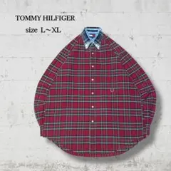 00s TOMMY HILFIGER襟バイカラーチェック長袖シャツ 日本L相当