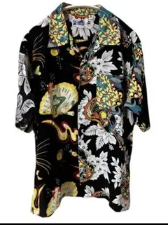【人気柄】BEAMS/サンサーフ クレイジーアロハシャツ M ブラック 人魚のサムネイル