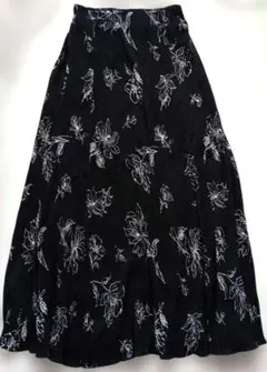 【未着用】ELENCARE DUE プリーツ ロングスカート 花柄 モノトーン