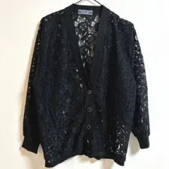 レースカーディガン 黒 L 透け感 羽織り 上品 大人可愛い　日本製ヴィンテージ