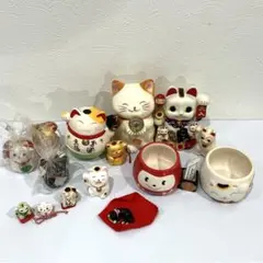 招き猫 陶器 貯金箱 置物 まとめて 15点 昭和レトロ 金運 開運 縁起物 猫