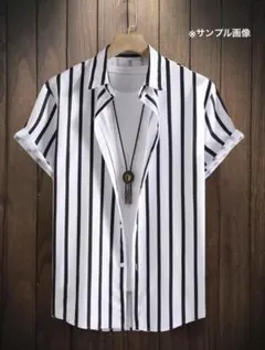 SHEIN ストライプ 半袖シャツ ホワイト ブラック S