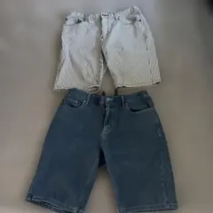 ショートパンツ 2枚セット ストライプ デニムのサムネイル