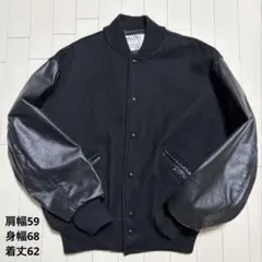 80s DELONG スタジャン メルトン×レザー オールブラック 短丈