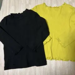 リブメロウトップス長袖カットソー ブラック・イエロー 2枚セット