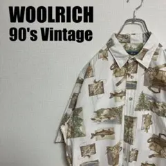 WOOLRICH総柄フライフィッシングアートシャツ90sウールリッチ魚トラウトMのサムネイル