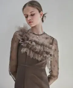 LEJA フラワーモチーフアシンメトリーチュールマーメイドワンピースドレス