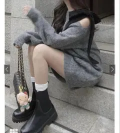 ワンショルダーベロアリボンニットミニワンピース［dr796］