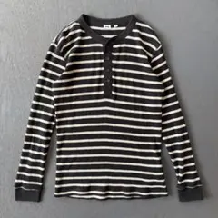 OLD UNIQLO サーマル ヘンリーネックカットソー ボーダー L