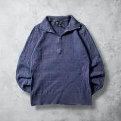 POLOJEANSケーブル編みコットンニットハーフジップネイビーメンズM相当古着